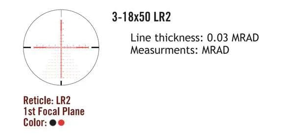 Sightmark Presidio 3-18x50 LR2 FFP šautuvo optinis taikiklis