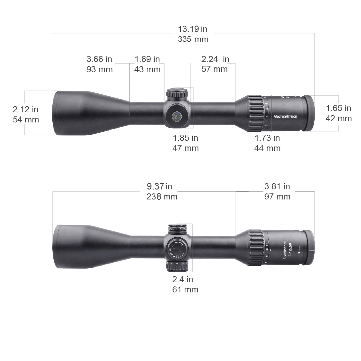 Vector Optics Continental 2-12x50 SFP šautuvo optinis taikiklis